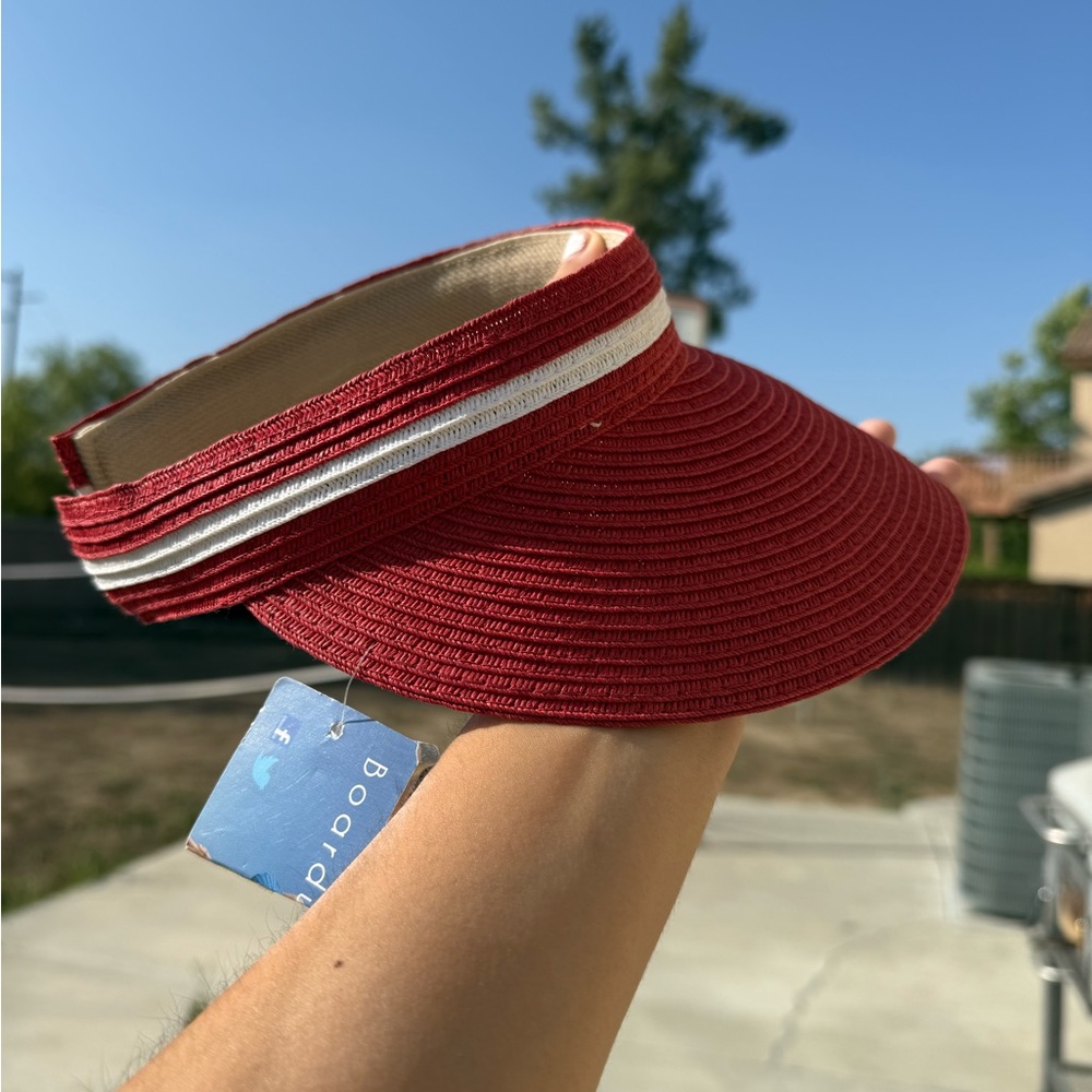 Vintage Red and White Sun Visor Hat One Size